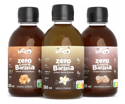 Zdrowa żywność LOCCO 0 kcal syrop Barista ze stewią 3x250 ml Karmel/ Wanilia / Piernik